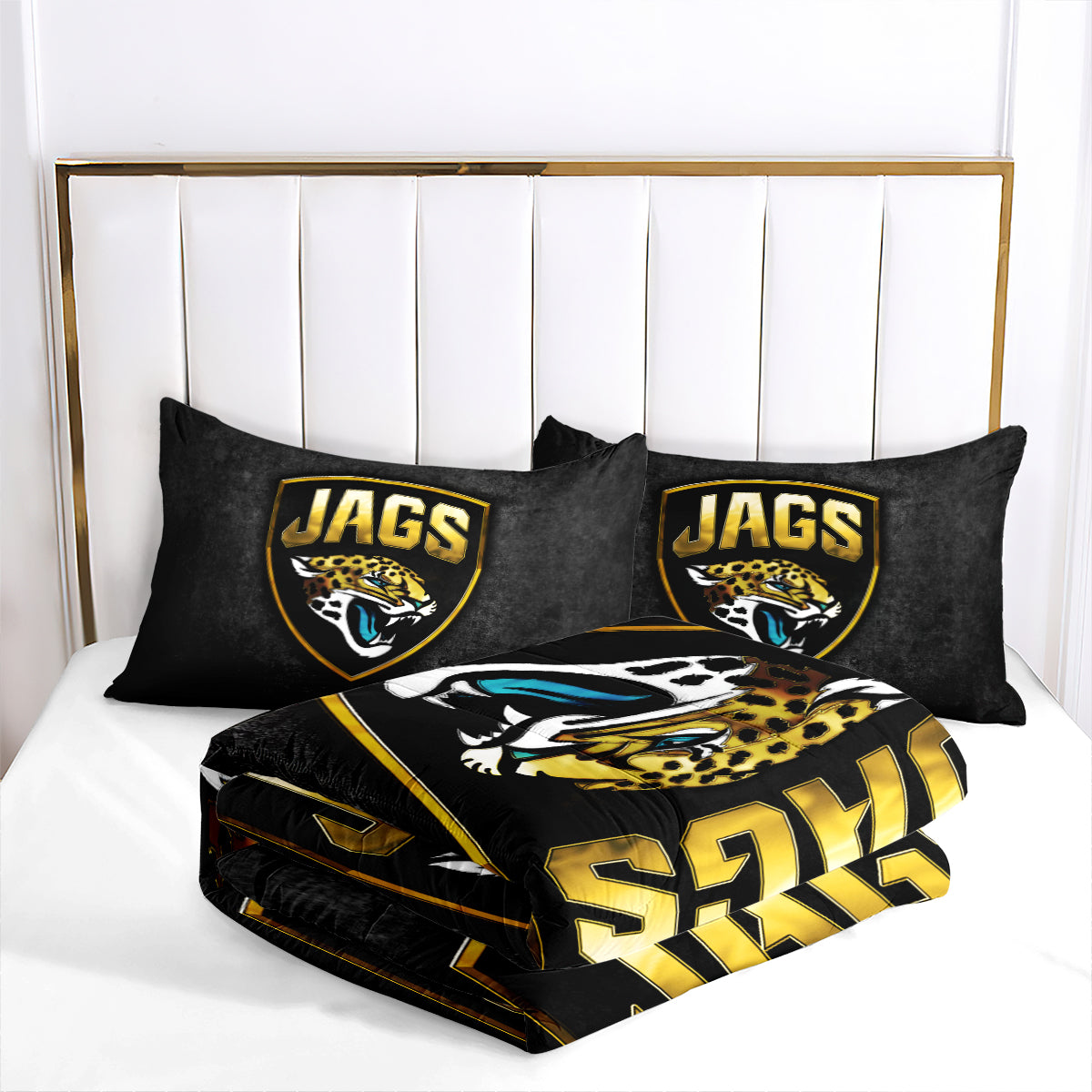 Jacksonville Rugby Football Jaguars Comforter Pillowcases 3PC Sets Blanket All Season Reversible Quilted Duvet
