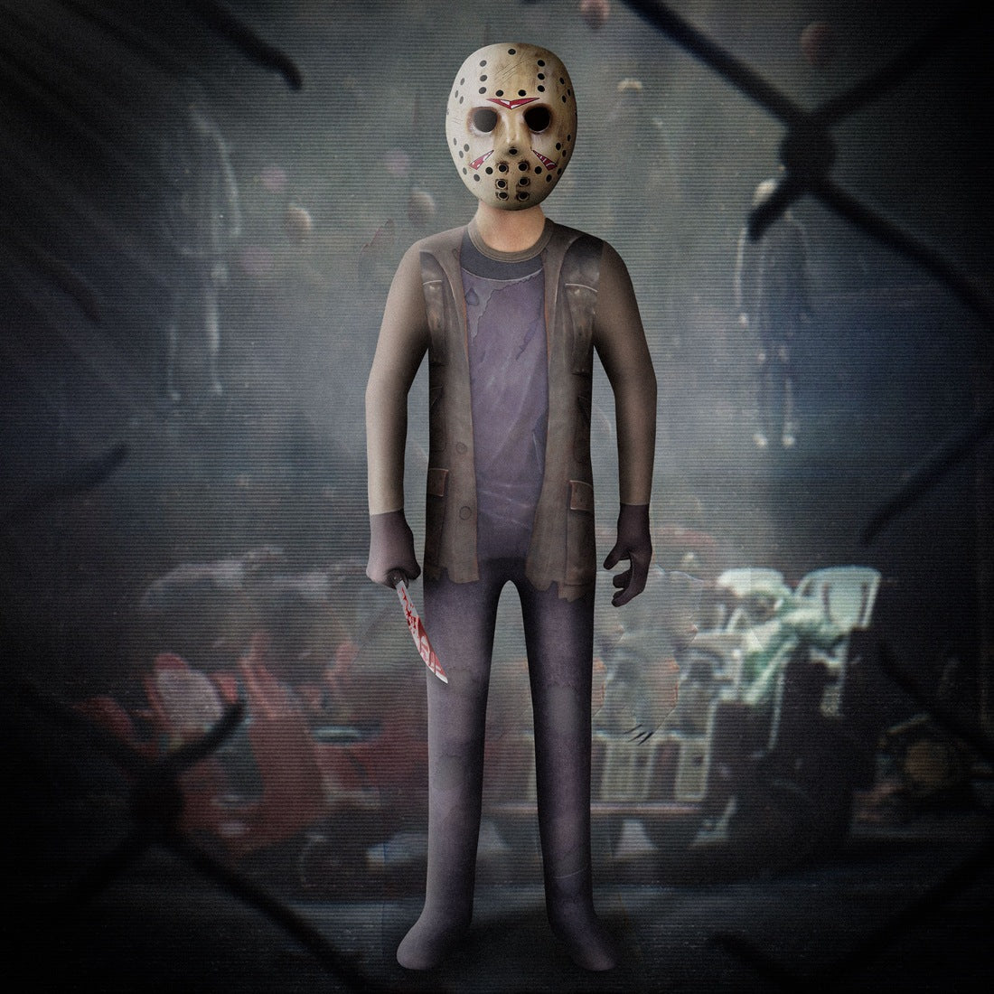 Friday the 13th Jason Voorhees Cosplay Costume with Mask Boys Girls Bodysuit Halloween Fancy Jumpsuits