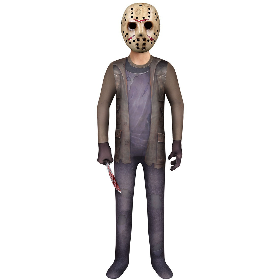 Friday the 13th Jason Voorhees Cosplay Costume with Mask Boys Girls Bodysuit Halloween Fancy Jumpsuits