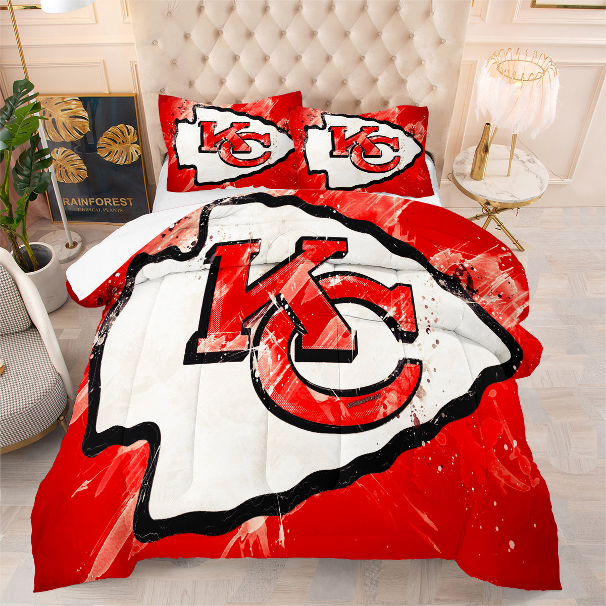 Kansas City Rugby Football Chiefs Comforter Pillowcases 3PC Sets Blanket All Season Reversible Quilted Duvet