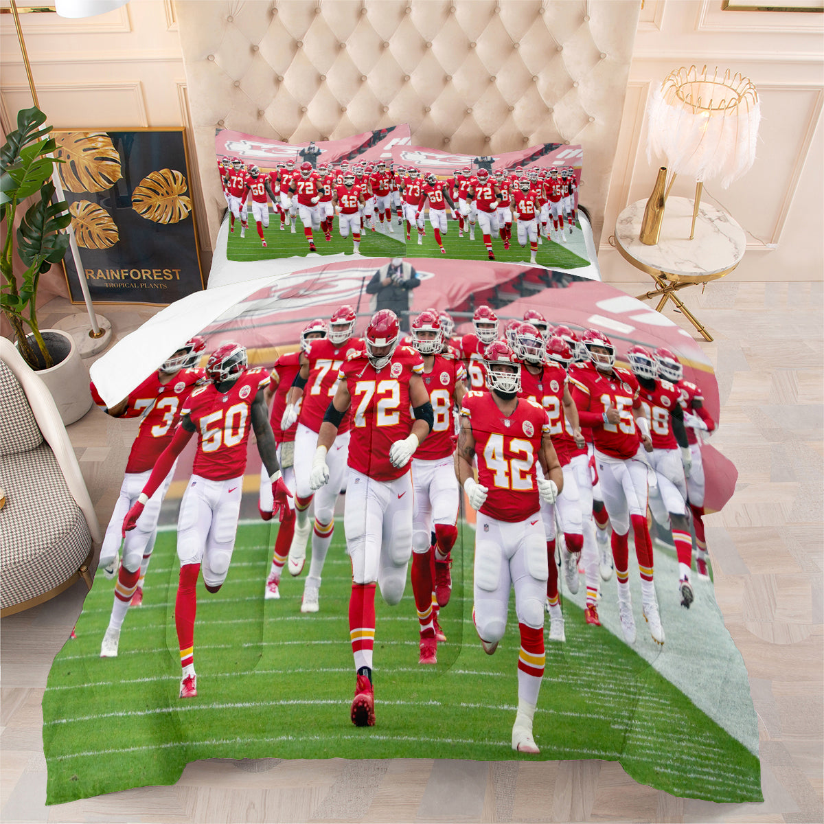 Kansas City Rugby Football Chiefs Comforter Pillowcases 3PC Sets Blanket All Season Reversible Quilted Duvet