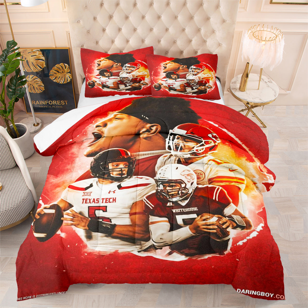 Kansas City Rugby Football Chiefs Comforter Pillowcases 3PC Sets Blanket All Season Reversible Quilted Duvet