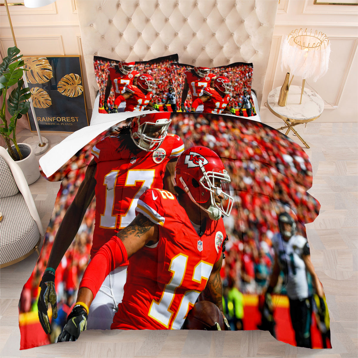 Kansas City Rugby Football Chiefs Comforter Pillowcases 3PC Sets Blanket All Season Reversible Quilted Duvet