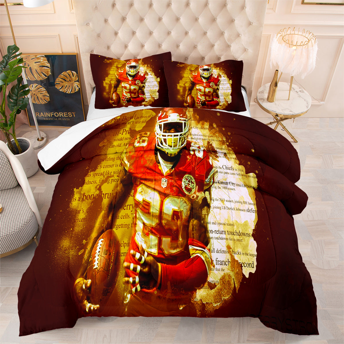 Kansas City Rugby Football Chiefs Comforter Pillowcases 3PC Sets Blanket All Season Reversible Quilted Duvet