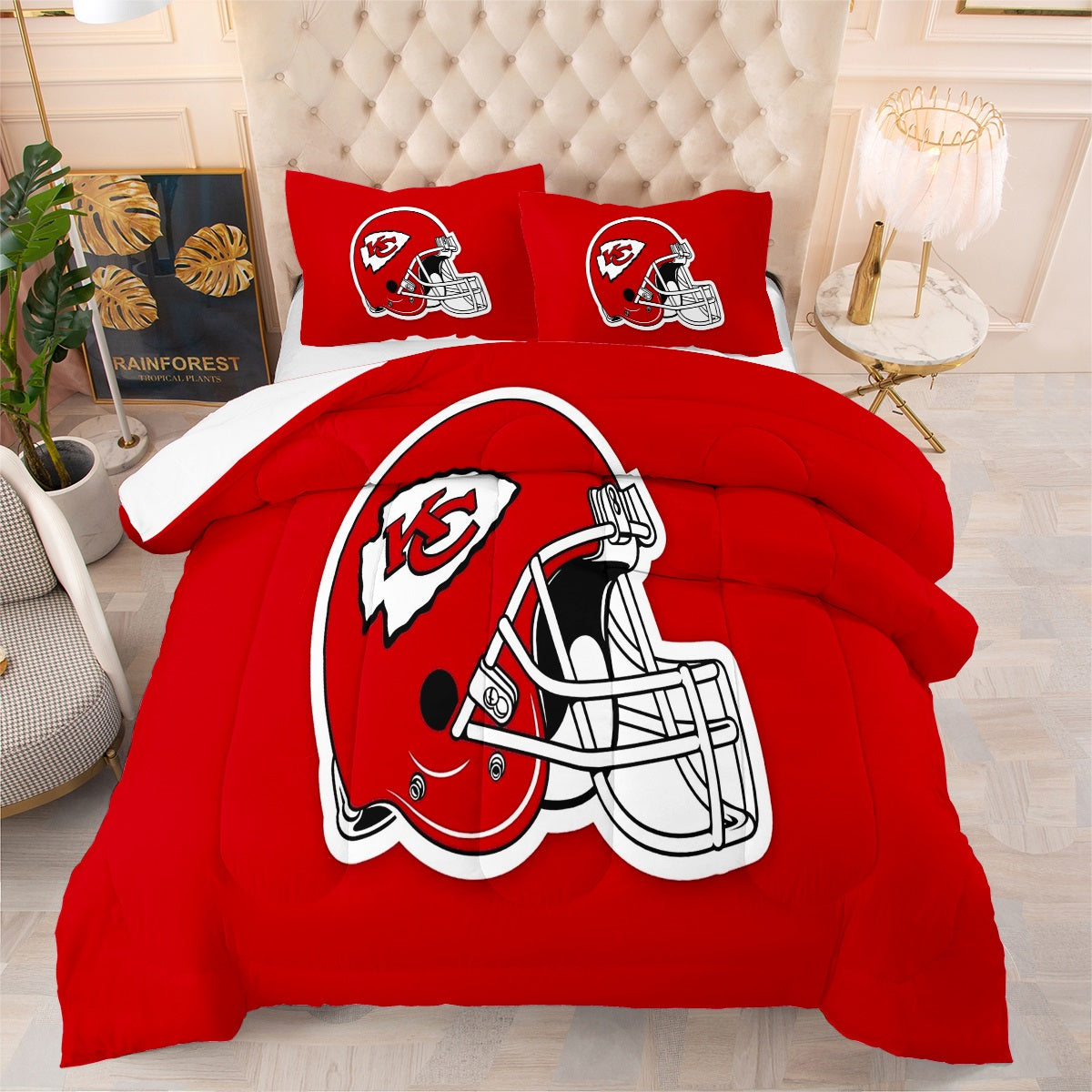 Kansas City Rugby Football Chiefs Comforter Pillowcases 3PC Sets Blanket All Season Reversible Quilted Duvet