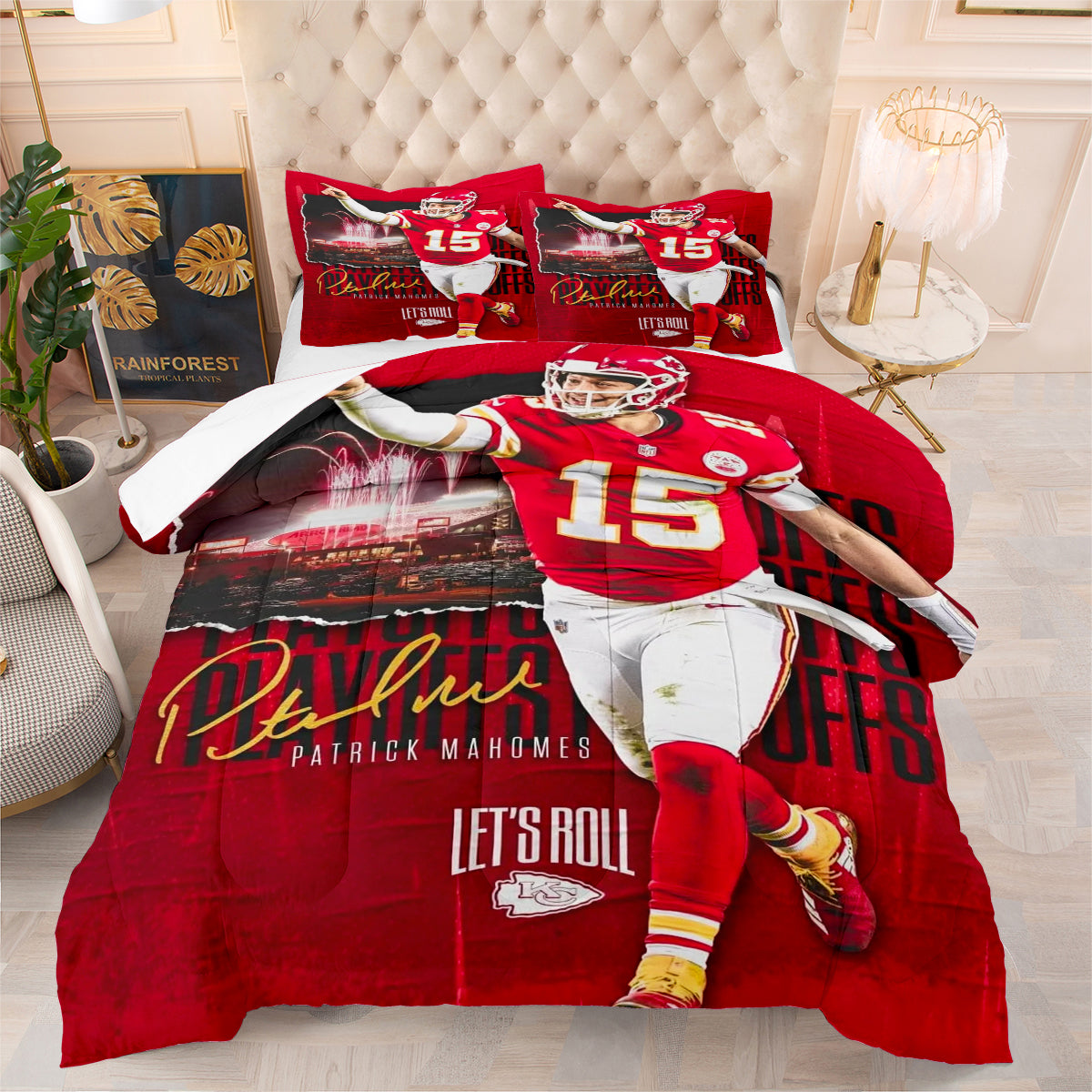 Kansas City Rugby Football Chiefs Comforter Pillowcases 3PC Sets Blanket All Season Reversible Quilted Duvet