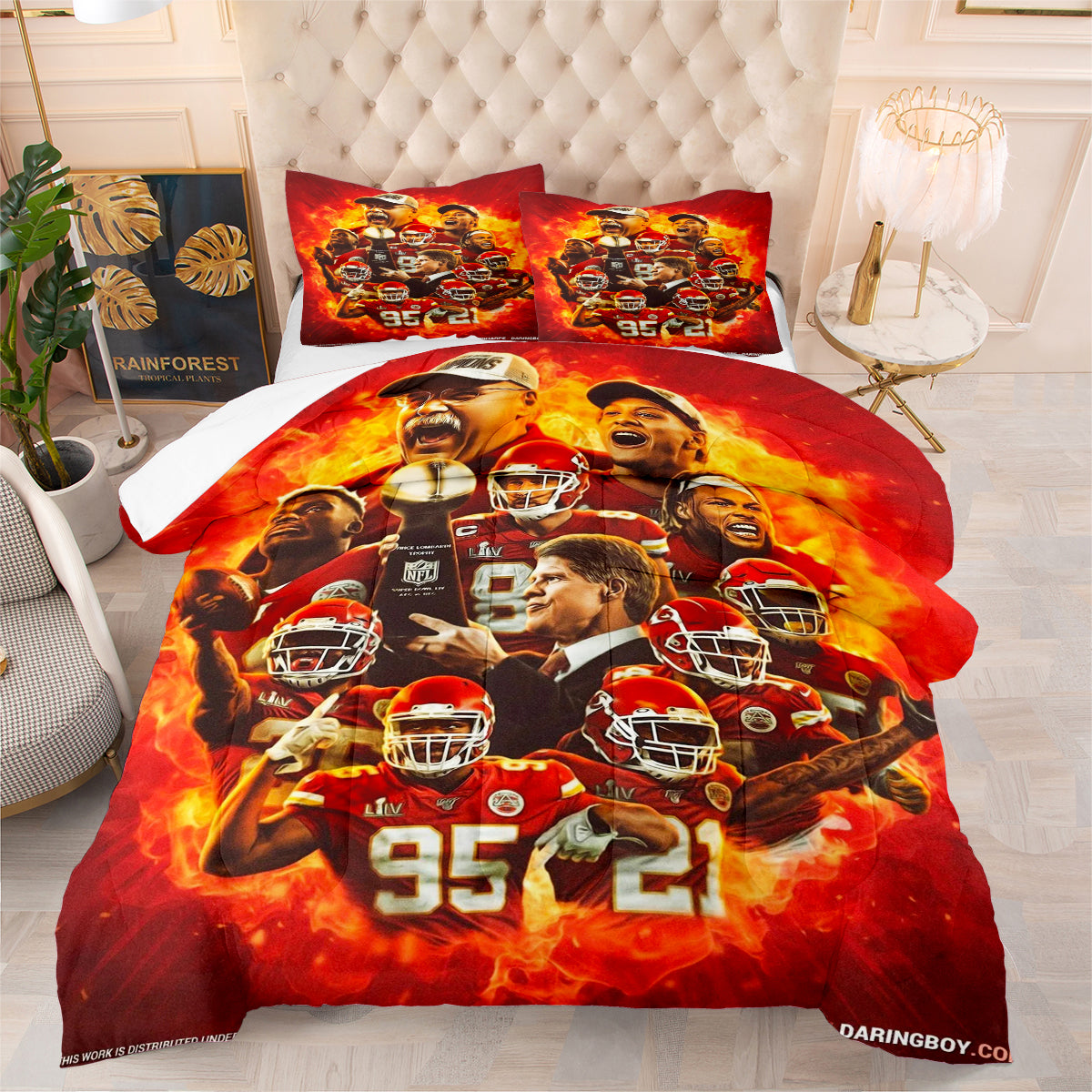 Kansas City Rugby Football Chiefs Comforter Pillowcases 3PC Sets Blanket All Season Reversible Quilted Duvet