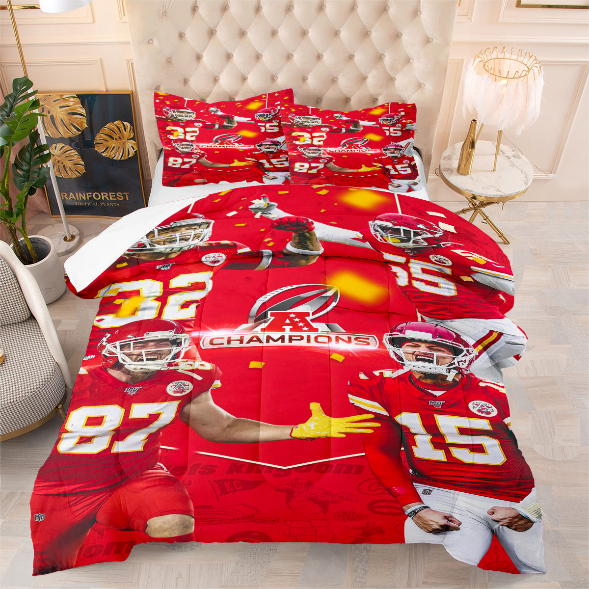 Kansas City Rugby Football Chiefs Comforter Pillowcases 3PC Sets Blanket All Season Reversible Quilted Duvet