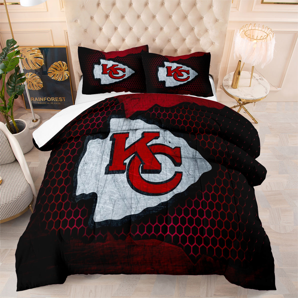Kansas City Rugby Football Chiefs Comforter Pillowcases 3PC Sets Blanket All Season Reversible Quilted Duvet