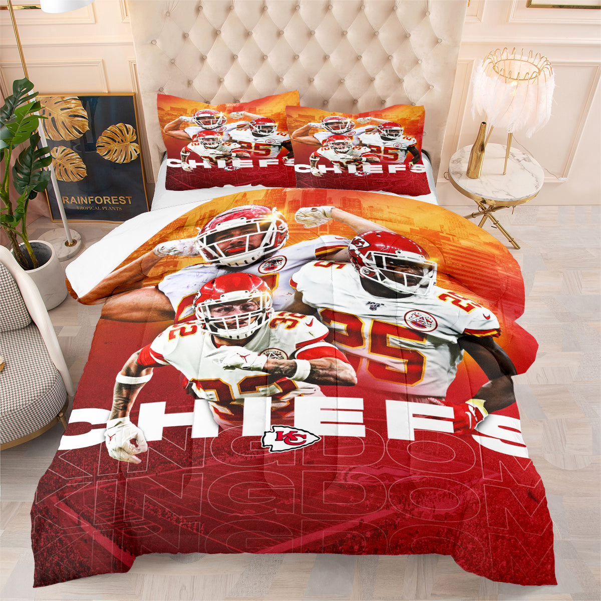 Kansas City Rugby Football Chiefs Comforter Pillowcases 3PC Sets Blanket All Season Reversible Quilted Duvet
