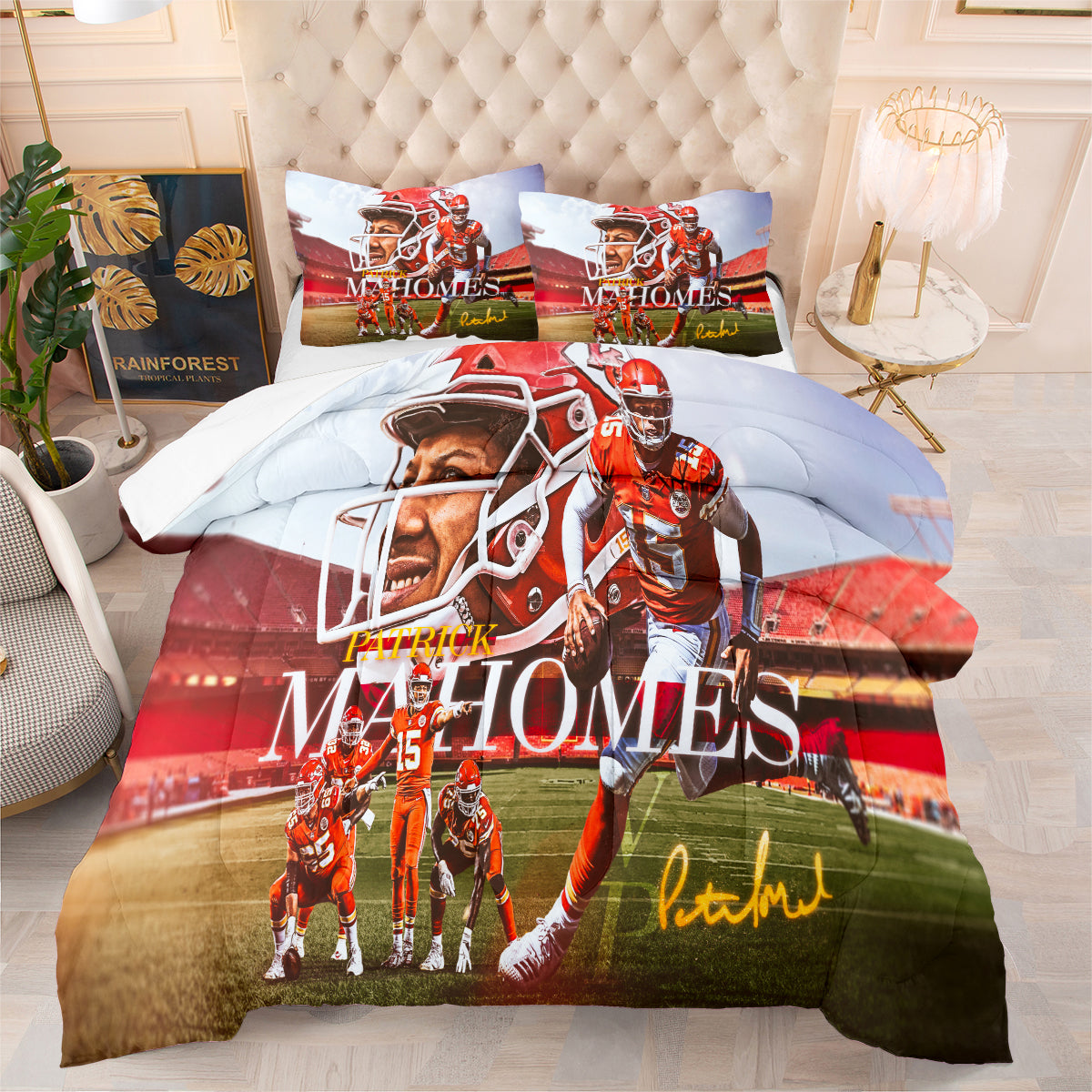 Kansas City Rugby Football Chiefs Comforter Pillowcases 3PC Sets Blanket All Season Reversible Quilted Duvet