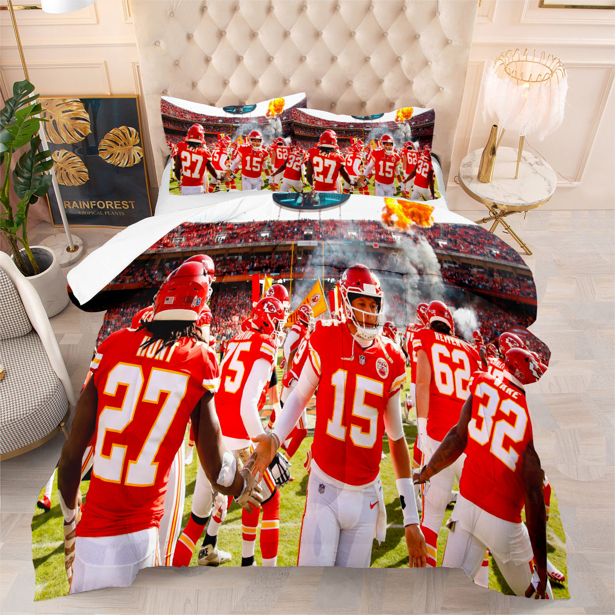 Kansas City Rugby Football Chiefs Comforter Pillowcases 3PC Sets Blanket All Season Reversible Quilted Duvet
