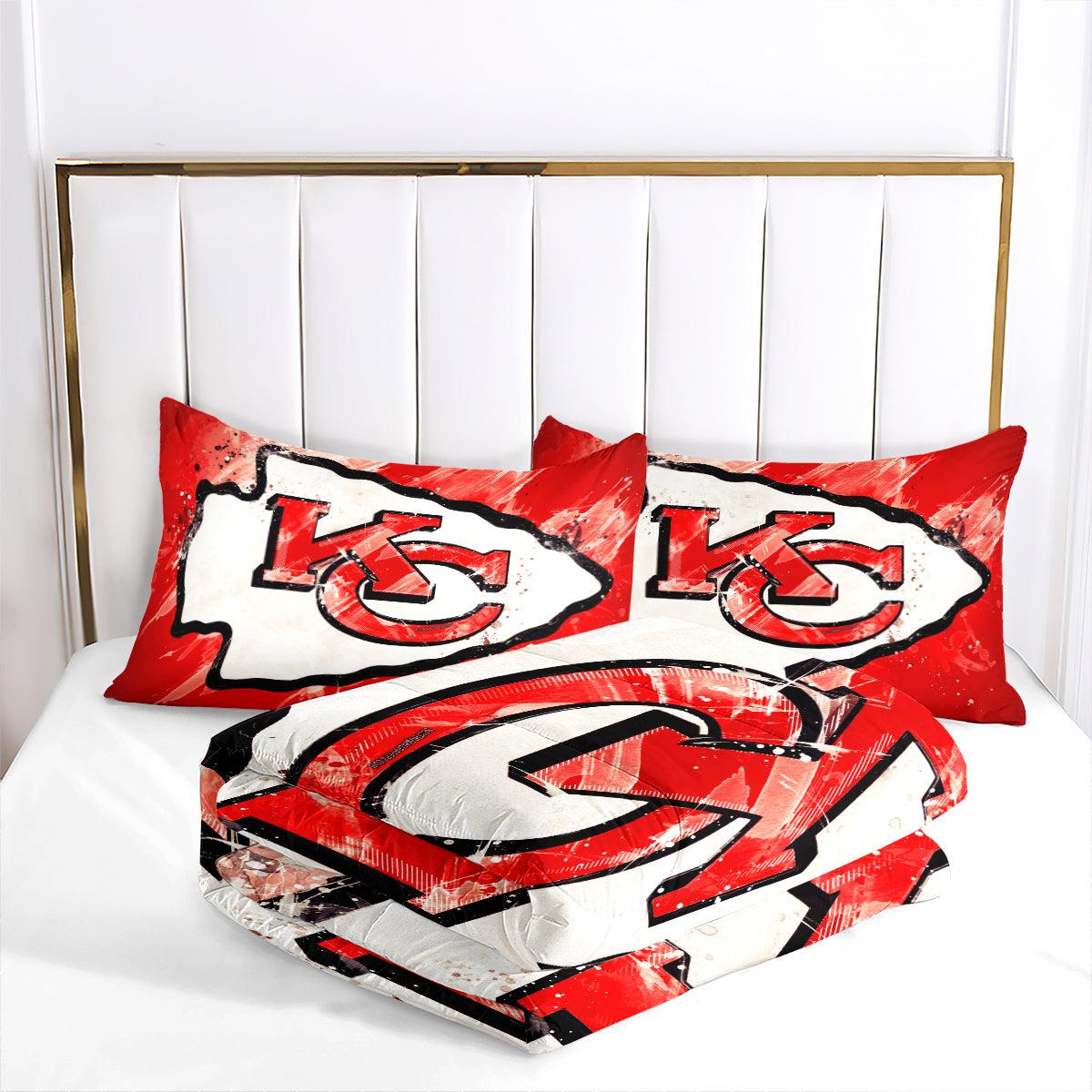 Kansas City Rugby Football Chiefs Comforter Pillowcases 3PC Sets Blanket All Season Reversible Quilted Duvet