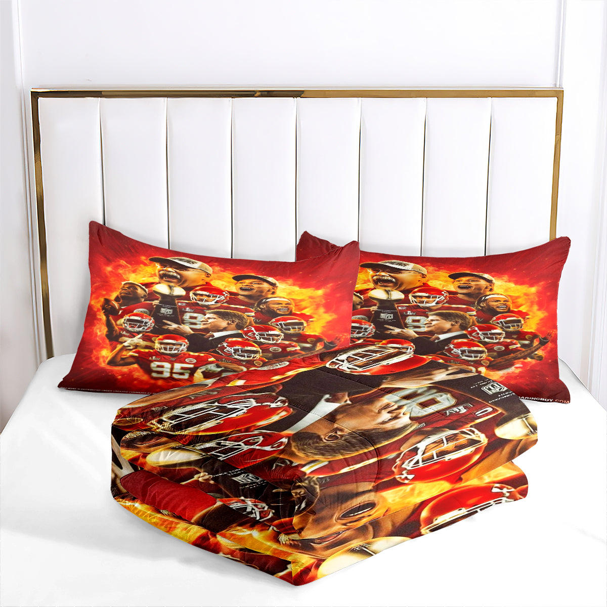 Kansas City Rugby Football Chiefs Comforter Pillowcases 3PC Sets Blanket All Season Reversible Quilted Duvet