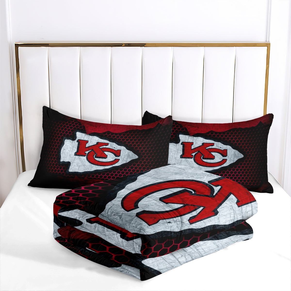 Kansas City Rugby Football Chiefs Comforter Pillowcases 3PC Sets Blanket All Season Reversible Quilted Duvet