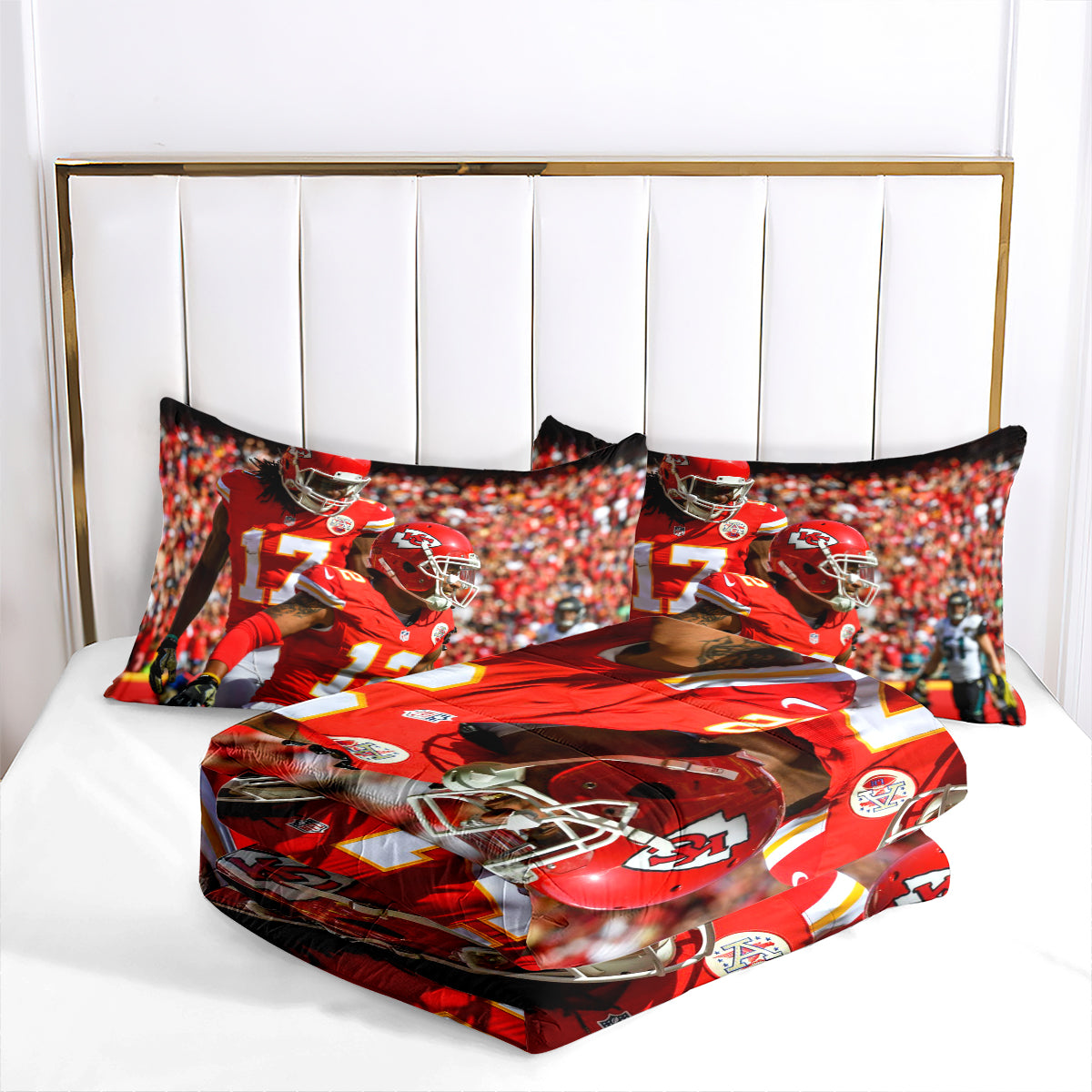 Kansas City Rugby Football Chiefs Comforter Pillowcases 3PC Sets Blanket All Season Reversible Quilted Duvet