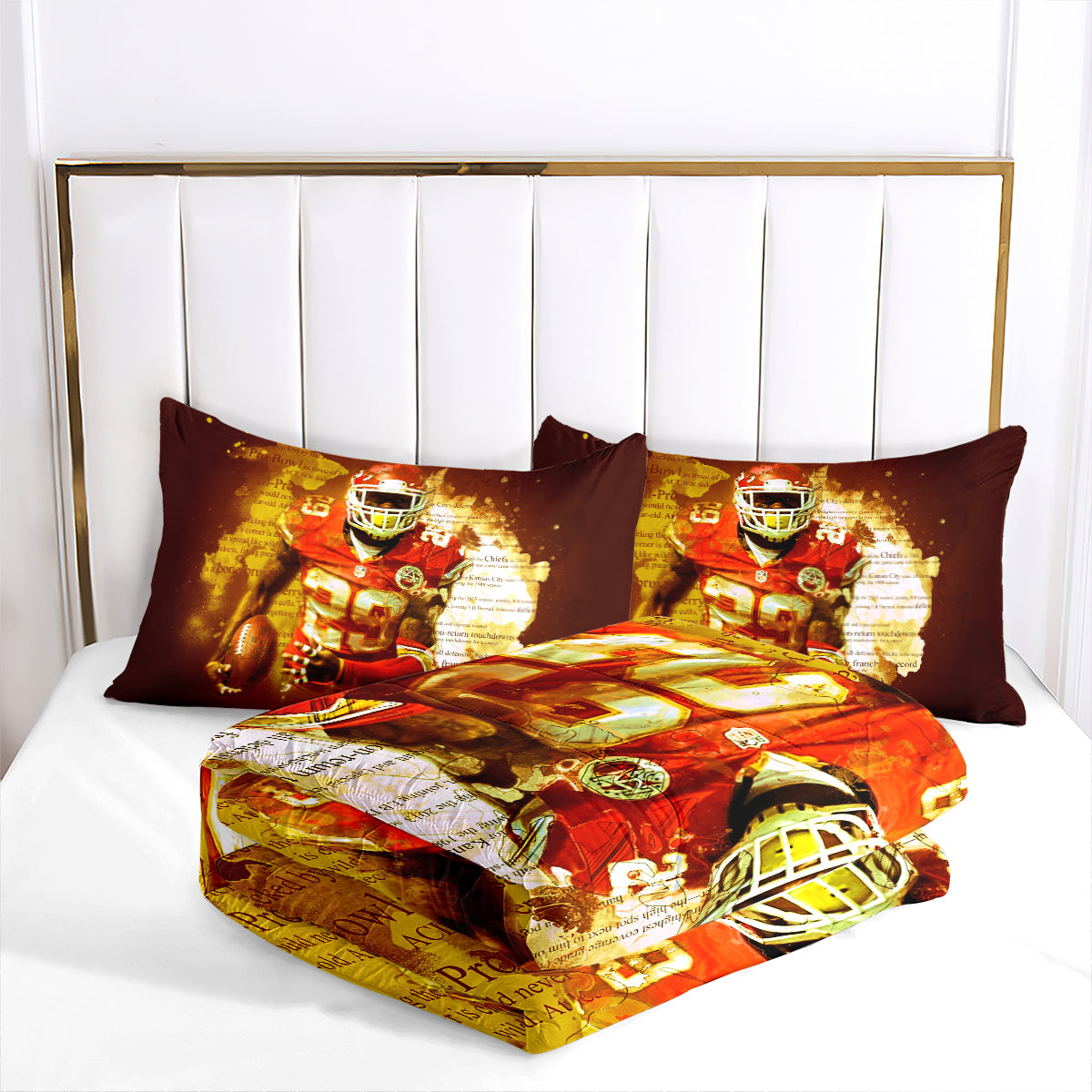 Kansas City Rugby Football Chiefs Comforter Pillowcases 3PC Sets Blanket All Season Reversible Quilted Duvet