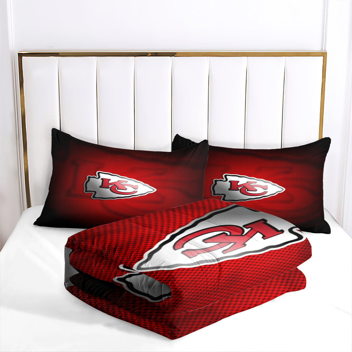 Kansas City Rugby Football Chiefs Comforter Pillowcases 3PC Sets Blanket All Season Reversible Quilted Duvet