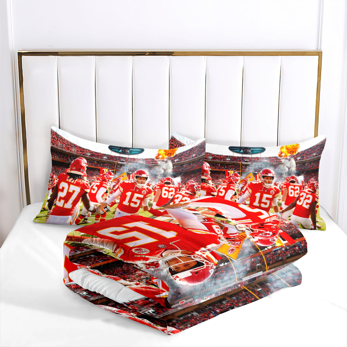 Kansas City Rugby Football Chiefs Comforter Pillowcases 3PC Sets Blanket All Season Reversible Quilted Duvet