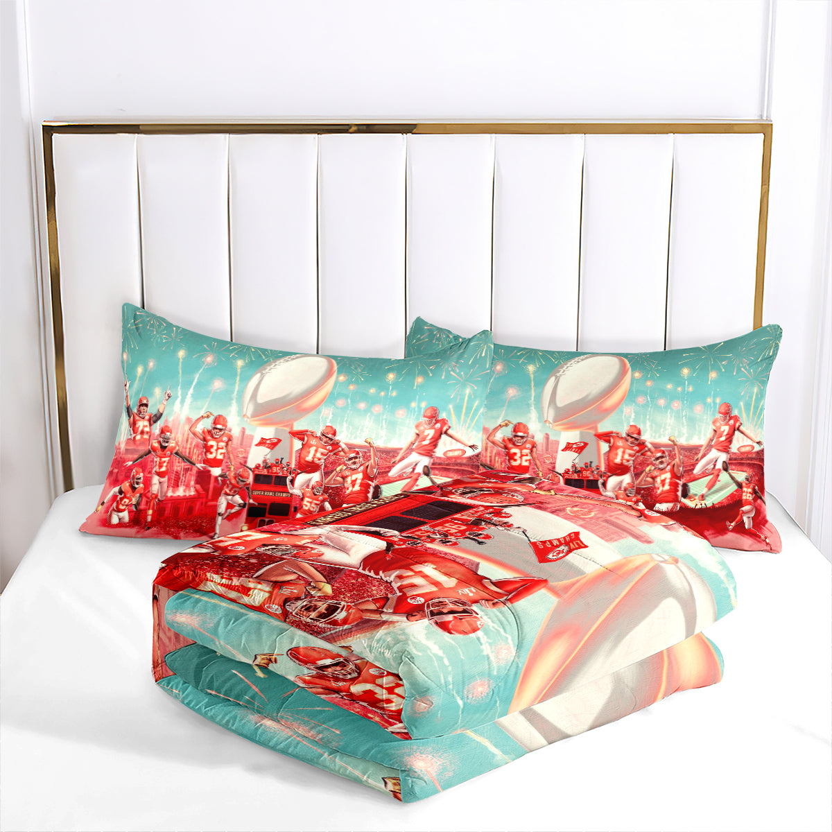 Kansas City Rugby Football Chiefs Comforter Pillowcases 3PC Sets Blanket All Season Reversible Quilted Duvet