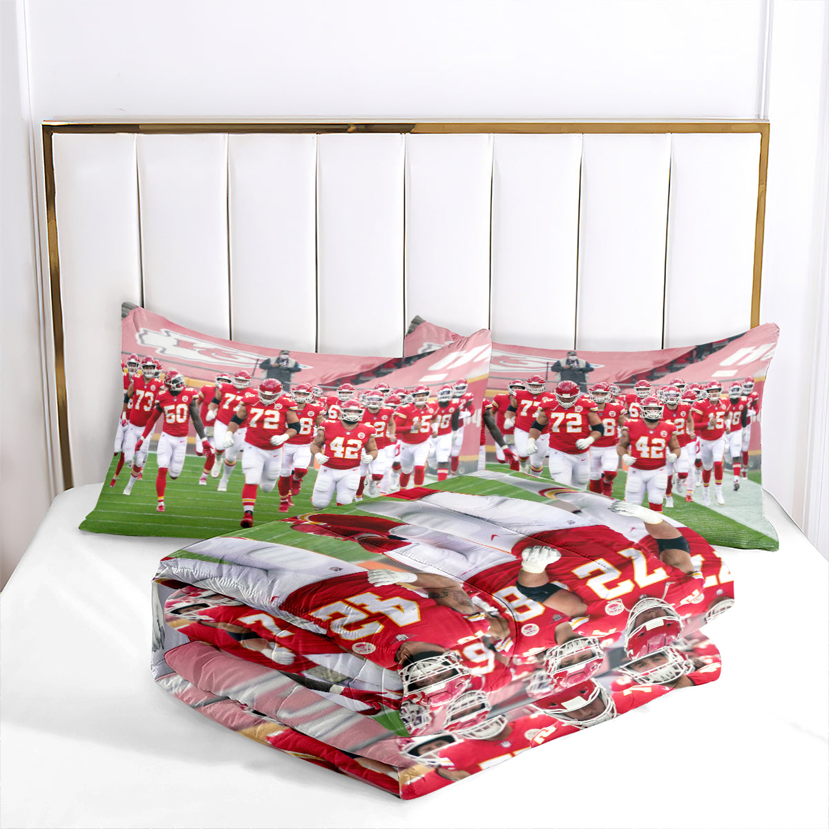 Kansas City Rugby Football Chiefs Comforter Pillowcases 3PC Sets Blanket All Season Reversible Quilted Duvet