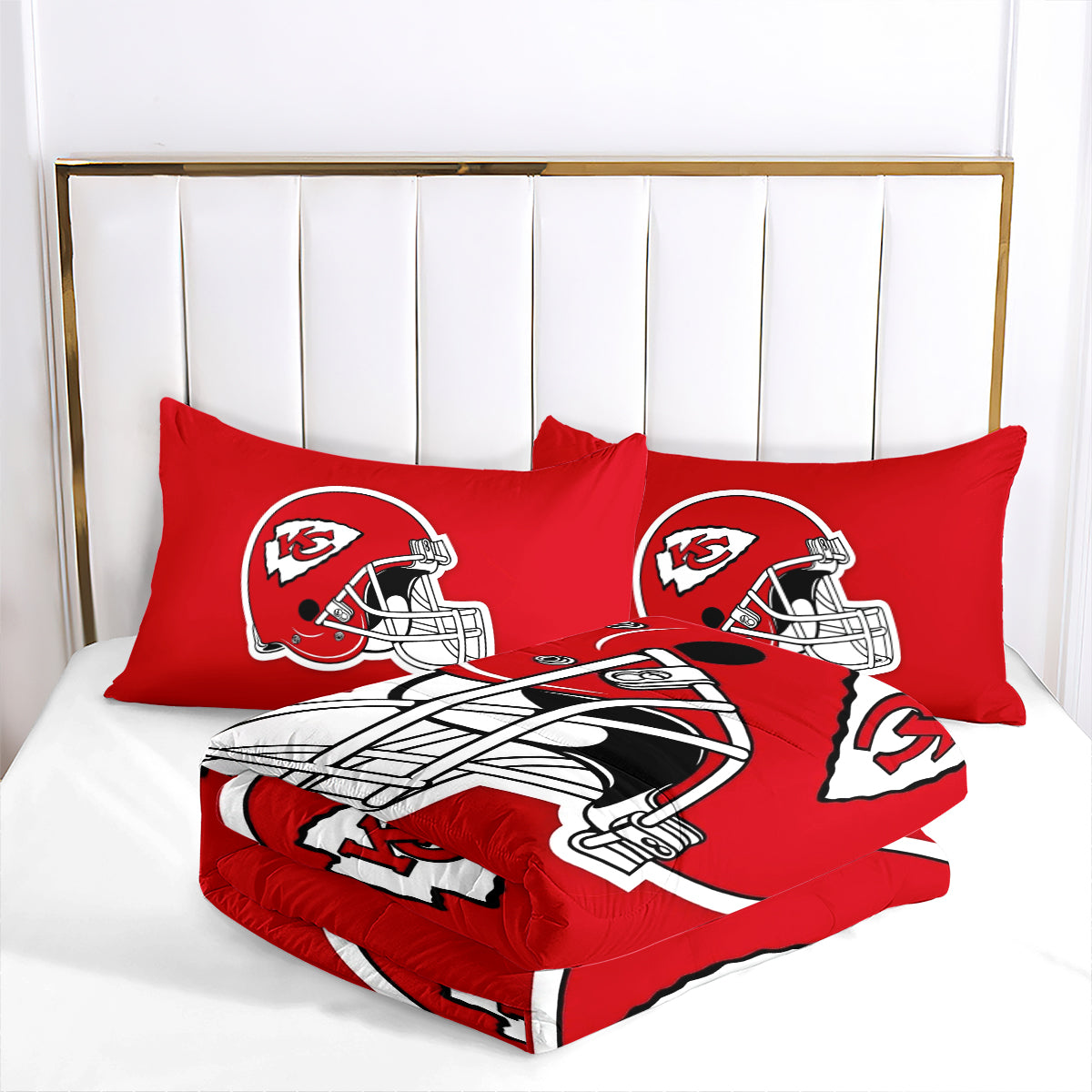 Kansas City Rugby Football Chiefs Comforter Pillowcases 3PC Sets Blanket All Season Reversible Quilted Duvet