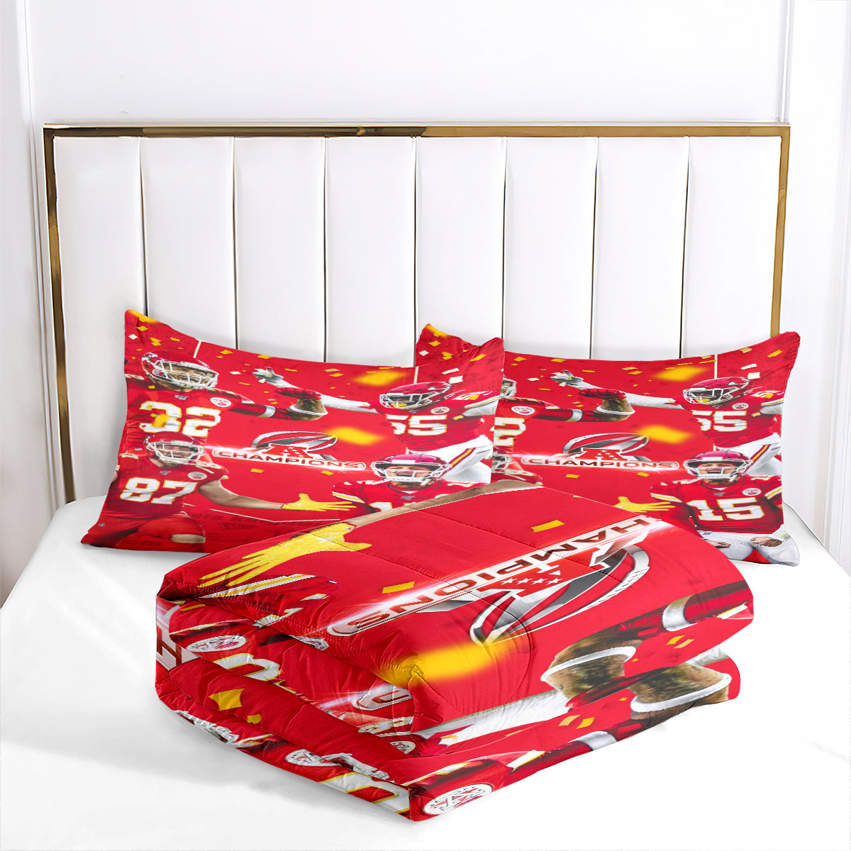 Kansas City Rugby Football Chiefs Comforter Pillowcases 3PC Sets Blanket All Season Reversible Quilted Duvet