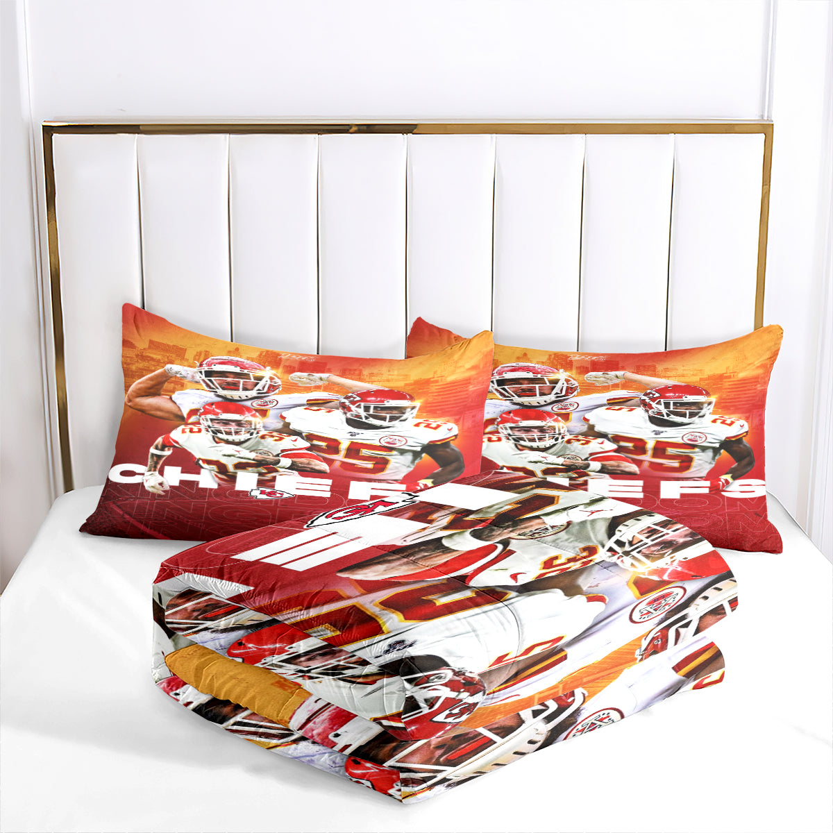 Kansas City Rugby Football Chiefs Comforter Pillowcases 3PC Sets Blanket All Season Reversible Quilted Duvet