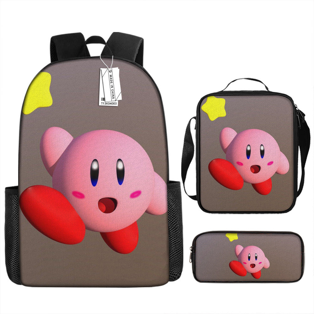 Kirby and the Forgotten Land Full Printed Backpack Schoolbag Travel Notebook Bag Lunch Bag Pencil Bag for Kids Students 3PCS