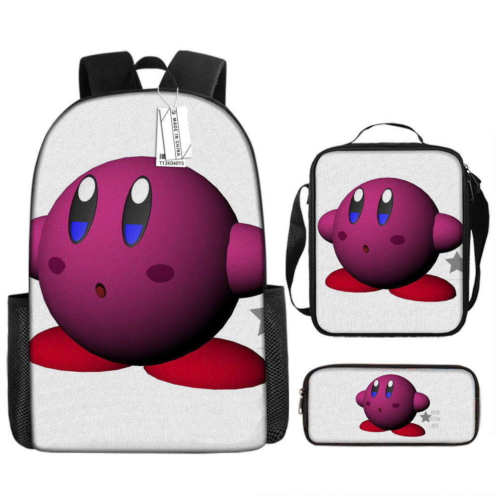 Kirby and the Forgotten Land Full Printed Backpack Schoolbag Travel Notebook Bag Lunch Bag Pencil Bag for Kids Students 3PCS