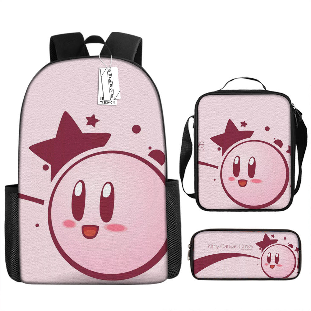 Kirby and the Forgotten Land Full Printed Backpack Schoolbag Travel Notebook Bag Lunch Bag Pencil Bag for Kids Students 3PCS