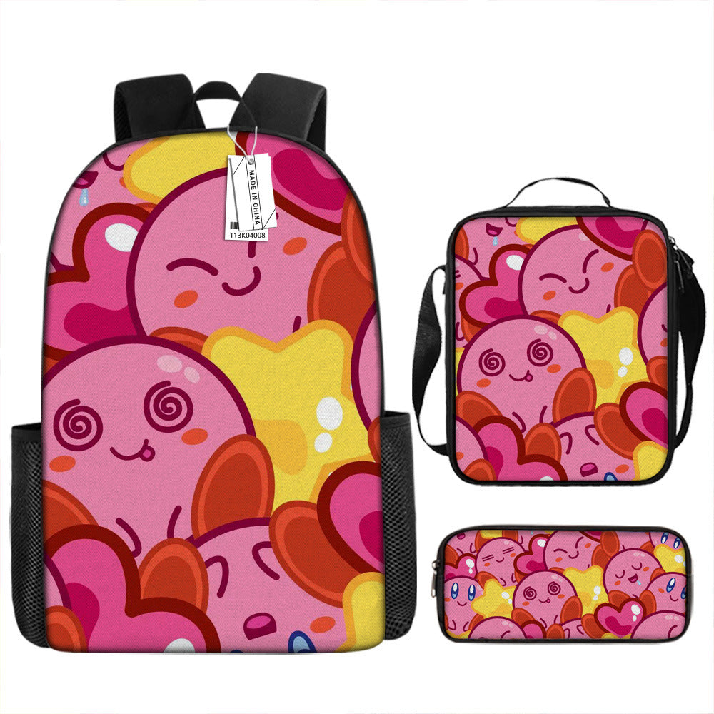 Kirby and the Forgotten Land Full Printed Backpack Schoolbag Travel Notebook Bag Lunch Bag Pencil Bag for Kids Students 3PCS