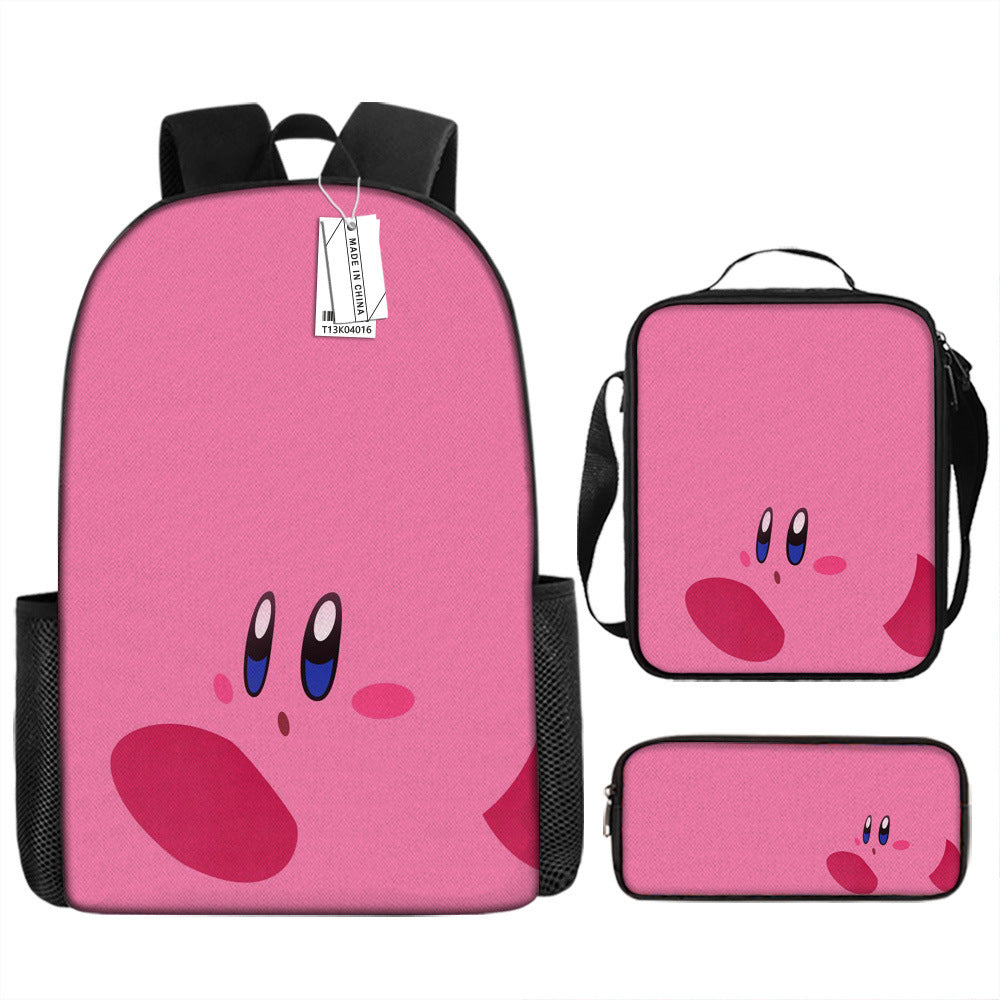 Kirby and the Forgotten Land Full Printed Backpack Schoolbag Travel Notebook Bag Lunch Bag Pencil Bag for Kids Students 3PCS