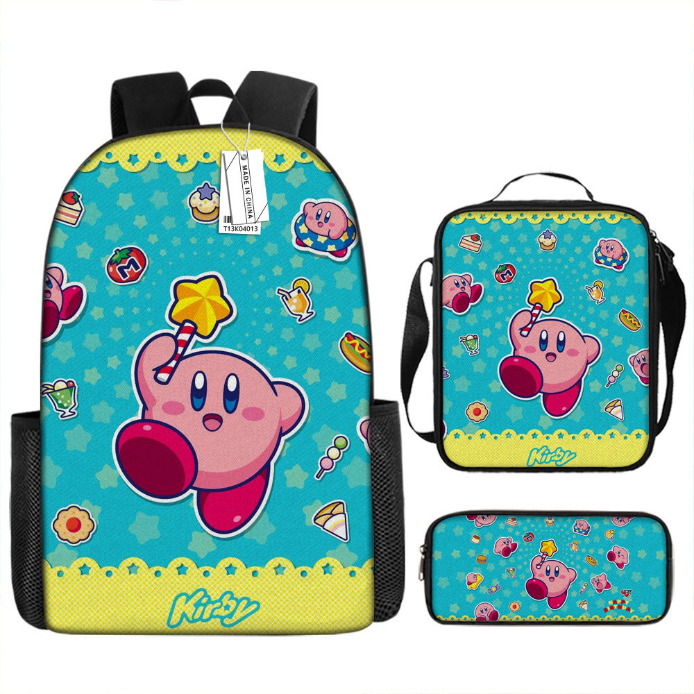 Kirby and the Forgotten Land Full Printed Backpack Schoolbag Travel Notebook Bag Lunch Bag Pencil Bag for Kids Students 3PCS