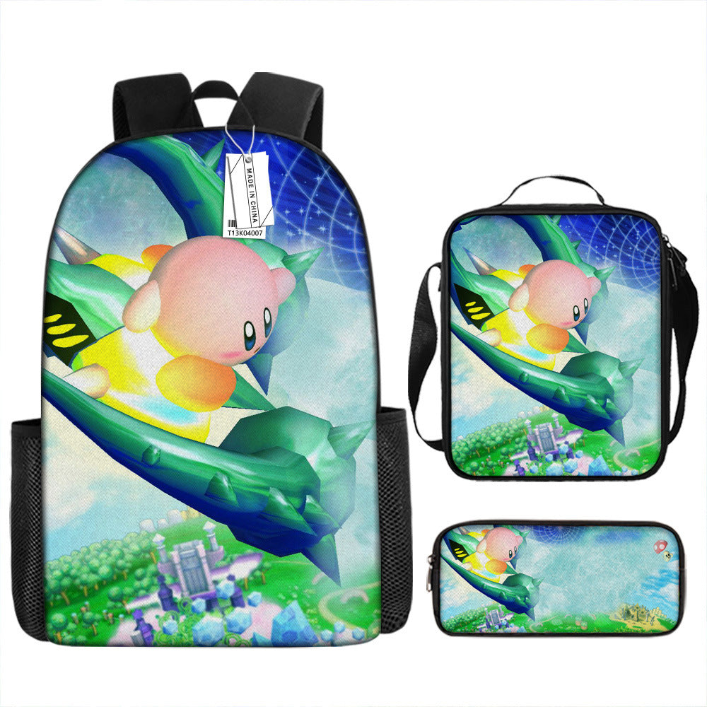 Kirby and the Forgotten Land Full Printed Backpack Schoolbag Travel Notebook Bag Lunch Bag Pencil Bag for Kids Students 3PCS