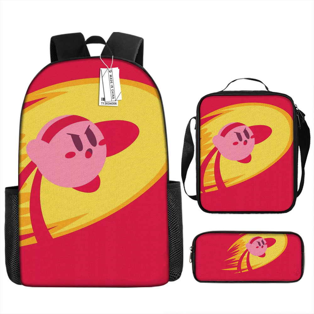 Kirby and the Forgotten Land Full Printed Backpack Schoolbag Travel Notebook Bag Lunch Bag Pencil Bag for Kids Students 3PCS