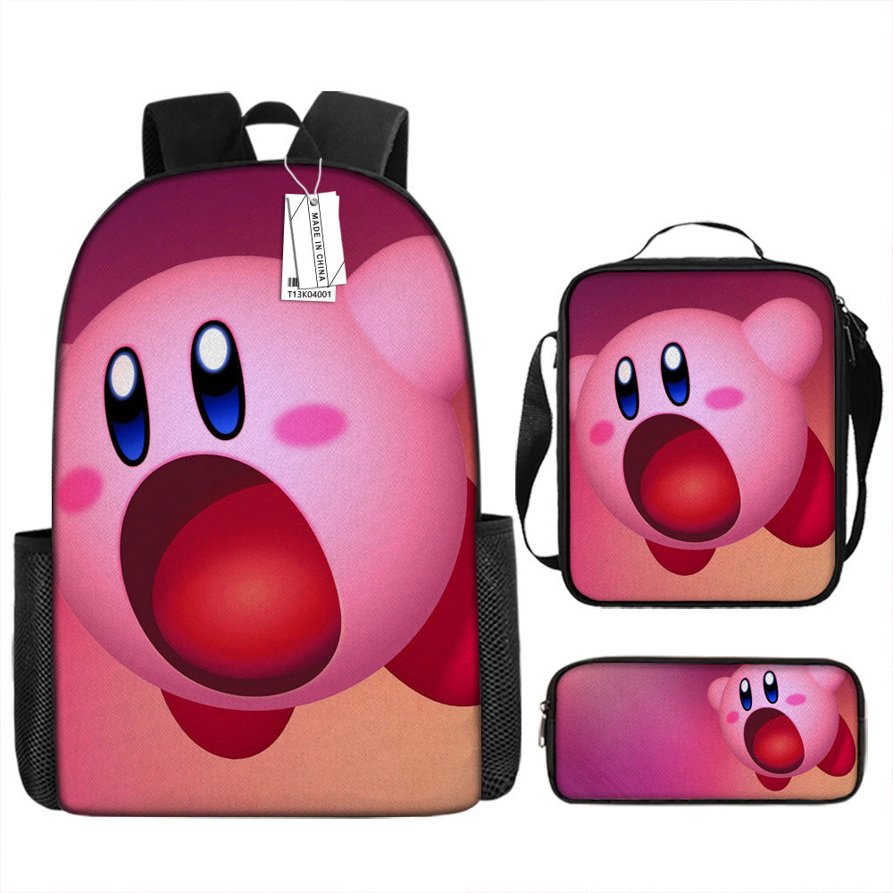 Kirby and the Forgotten Land Full Printed Backpack Schoolbag Travel Notebook Bag Lunch Bag Pencil Bag for Kids Students 3PCS