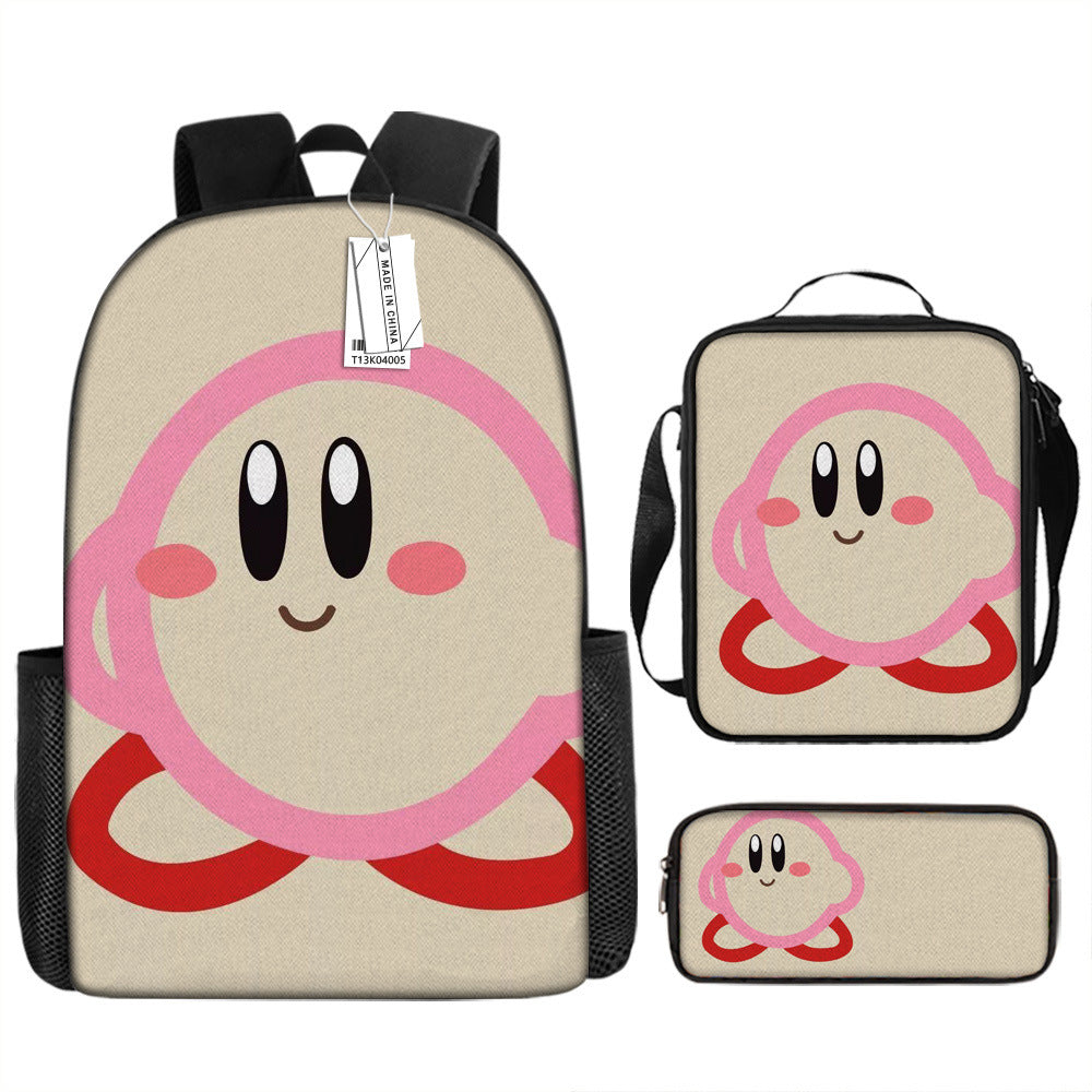 Kirby and the Forgotten Land Full Printed Backpack Schoolbag Travel Notebook Bag Lunch Bag Pencil Bag for Kids Students 3PCS