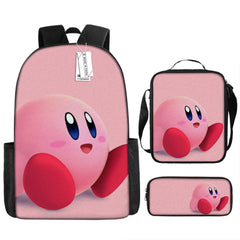 Kirby and the Forgotten Land Full Printed Backpack Schoolbag Travel Notebook Bag Lunch Bag Pencil Bag for Kids Students 3PCS