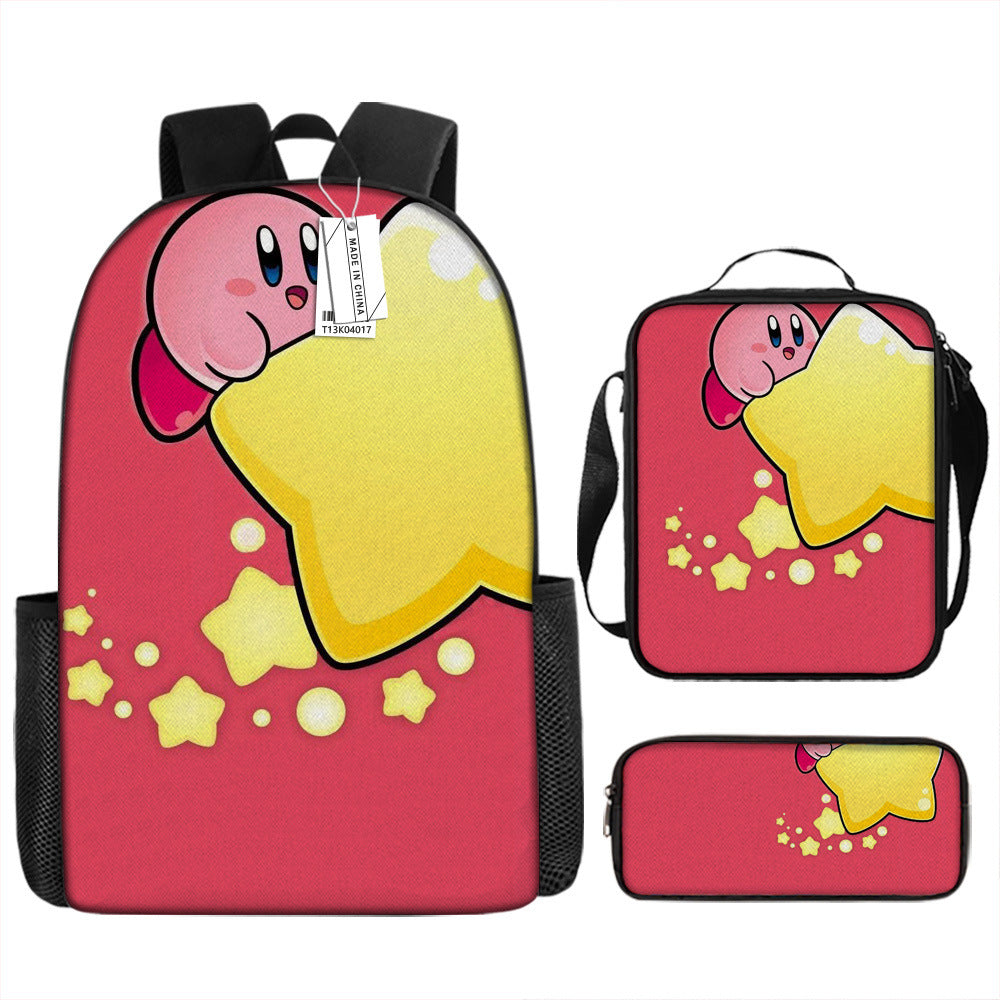 Kirby and the Forgotten Land Full Printed Backpack Schoolbag Travel Notebook Bag Lunch Bag Pencil Bag for Kids Students 3PCS