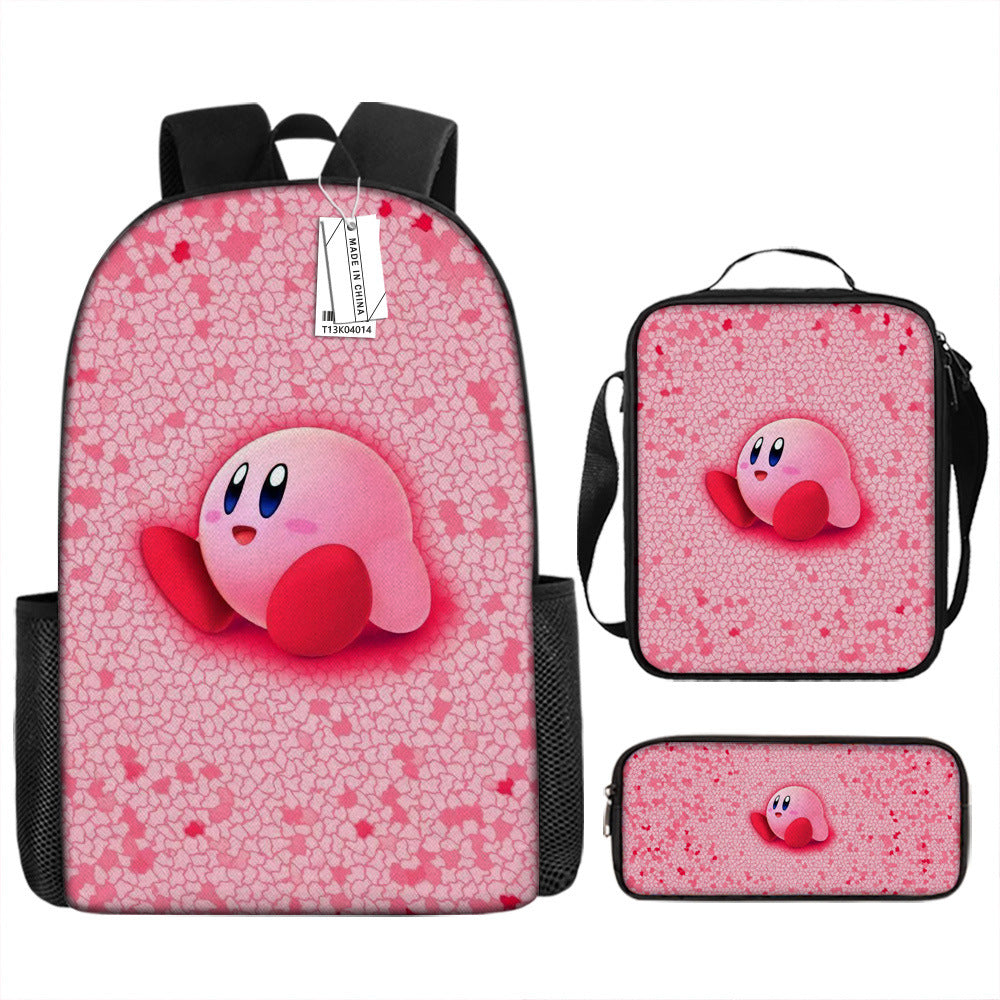 Kirby and the Forgotten Land Full Printed Backpack Schoolbag Travel Notebook Bag Lunch Bag Pencil Bag for Kids Students 3PCS