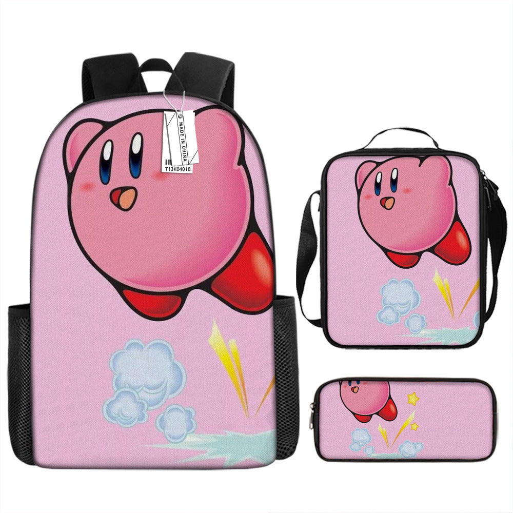 Kirby and the Forgotten Land Full Printed Backpack Schoolbag Travel Notebook Bag Lunch Bag Pencil Bag for Kids Students 3PCS