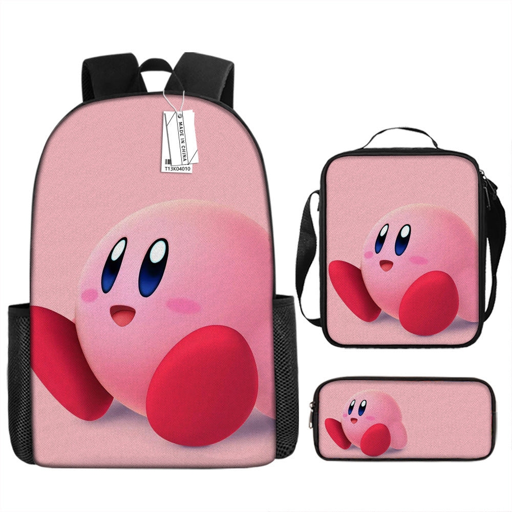 Kirby and the Forgotten Land Full Printed Backpack Schoolbag Travel Notebook Bag Lunch Bag Pencil Bag for Kids Students 3PCS