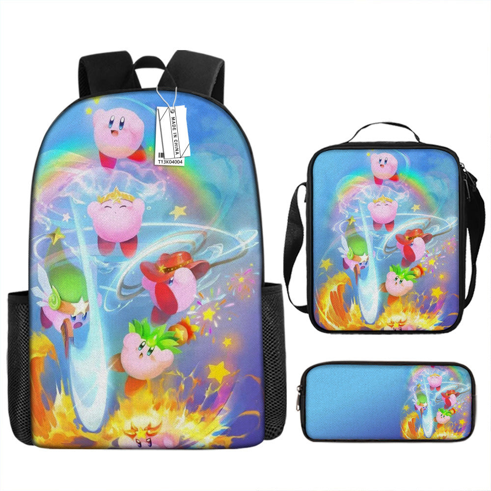 Kirby and the Forgotten Land Full Printed Backpack Schoolbag Travel Notebook Bag Lunch Bag Pencil Bag for Kids Students 3PCS