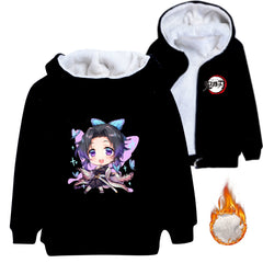 Kochou Kanae Demon Slayer Sherpa Lined Hoodie Fleece Sweatshirt Full Zip Hooded Jacket for Kids