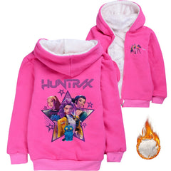 Kpop Demon Hunter Sherpa Lined Hoodie Fleece Sweatshirt Full Zip Hooded Jacket for Kids