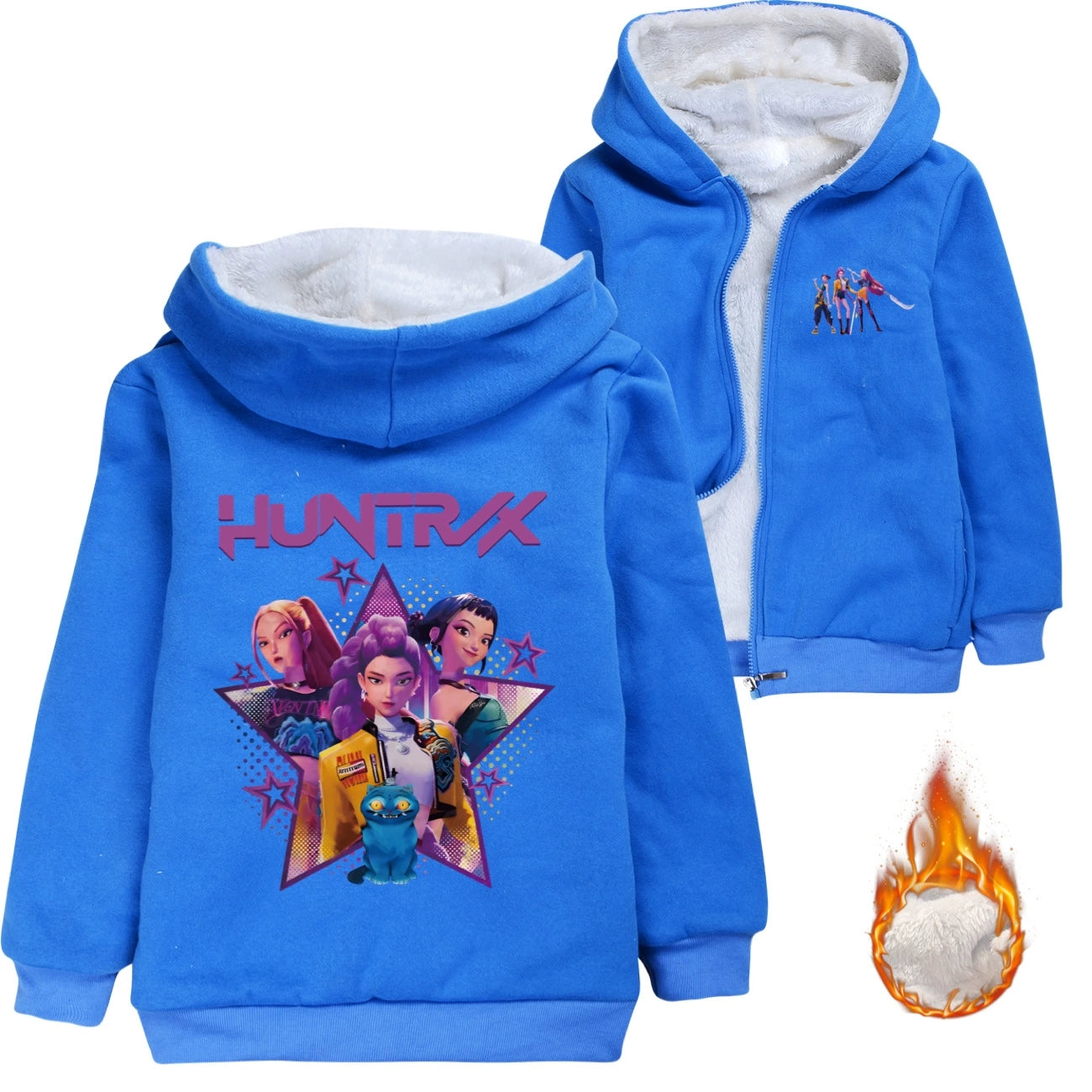 Kpop Demon Hunter Sherpa Lined Hoodie Fleece Sweatshirt Full Zip Hooded Jacket for Kids