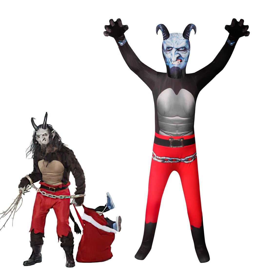 Krampus Cosplay Costume with Mask Boys Girls Bodysuit Halloween Fancy Jumpsuits