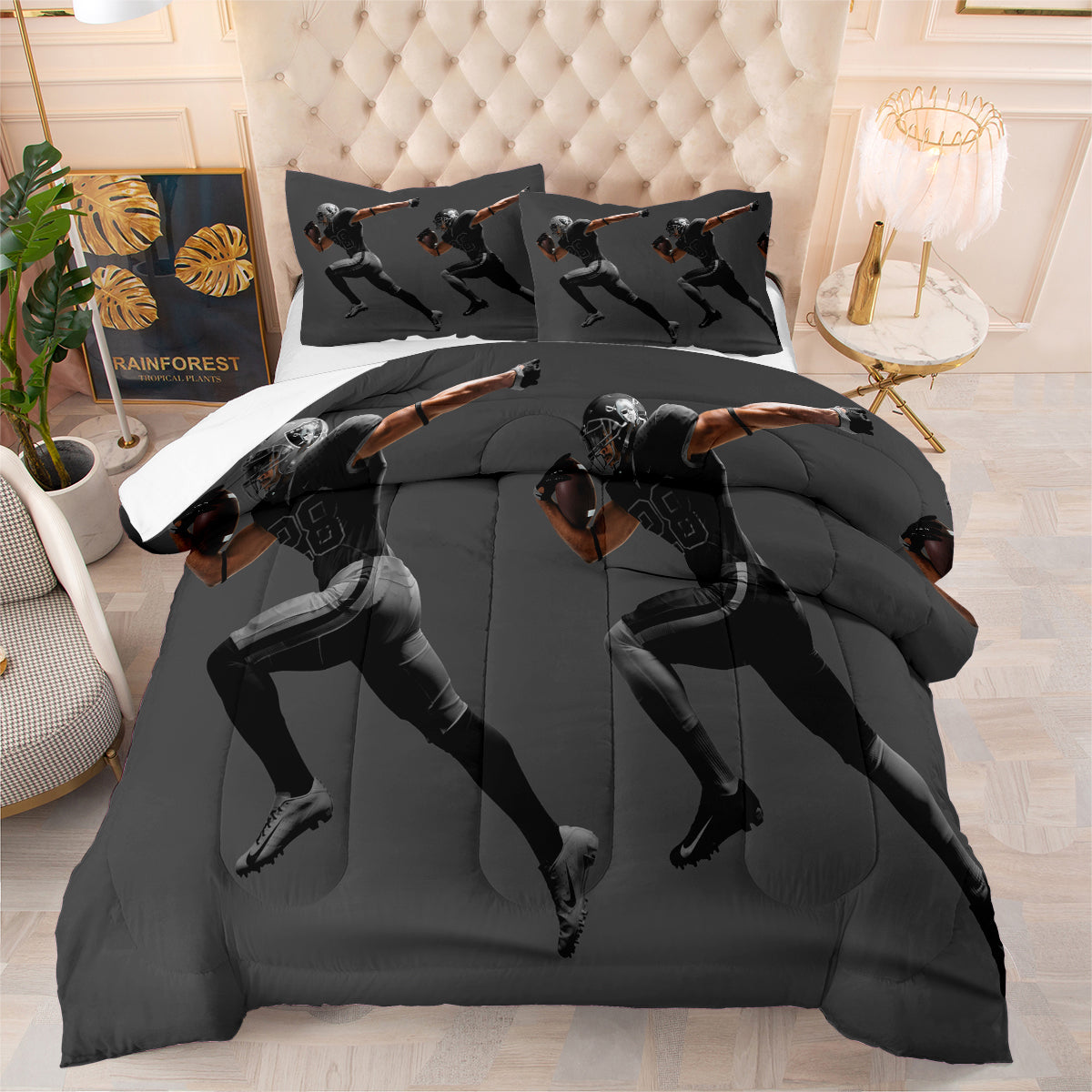 Las Vegas Rugby Football Raiders Comforter Pillowcases 3PC Sets Blanket All Season Reversible Quilted Duvet
