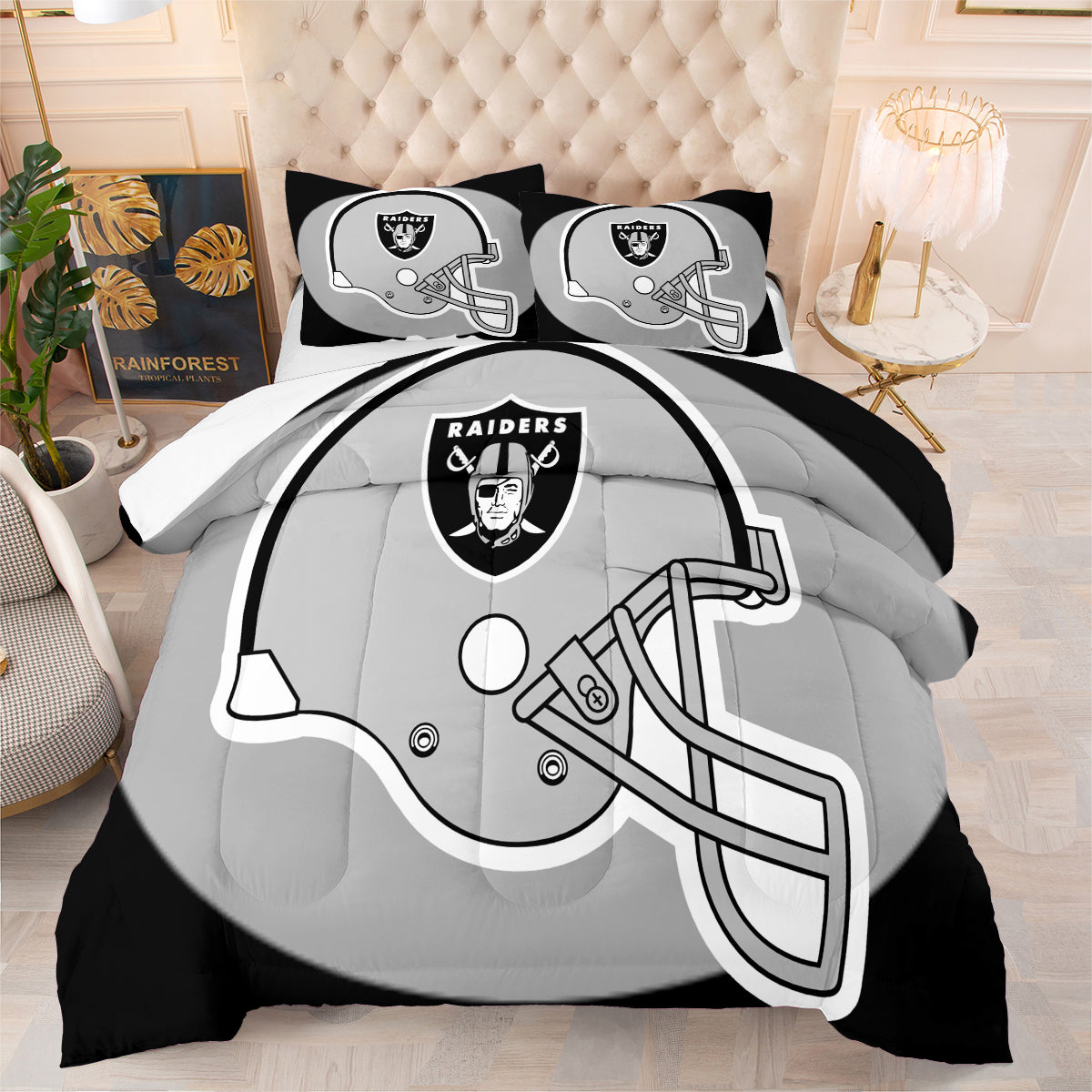 Las Vegas Rugby Football Raiders Comforter Pillowcases 3PC Sets Blanket All Season Reversible Quilted Duvet